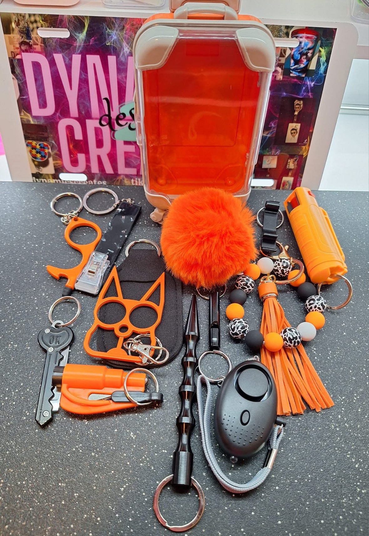 Black & Orange Keychain set with suitcase