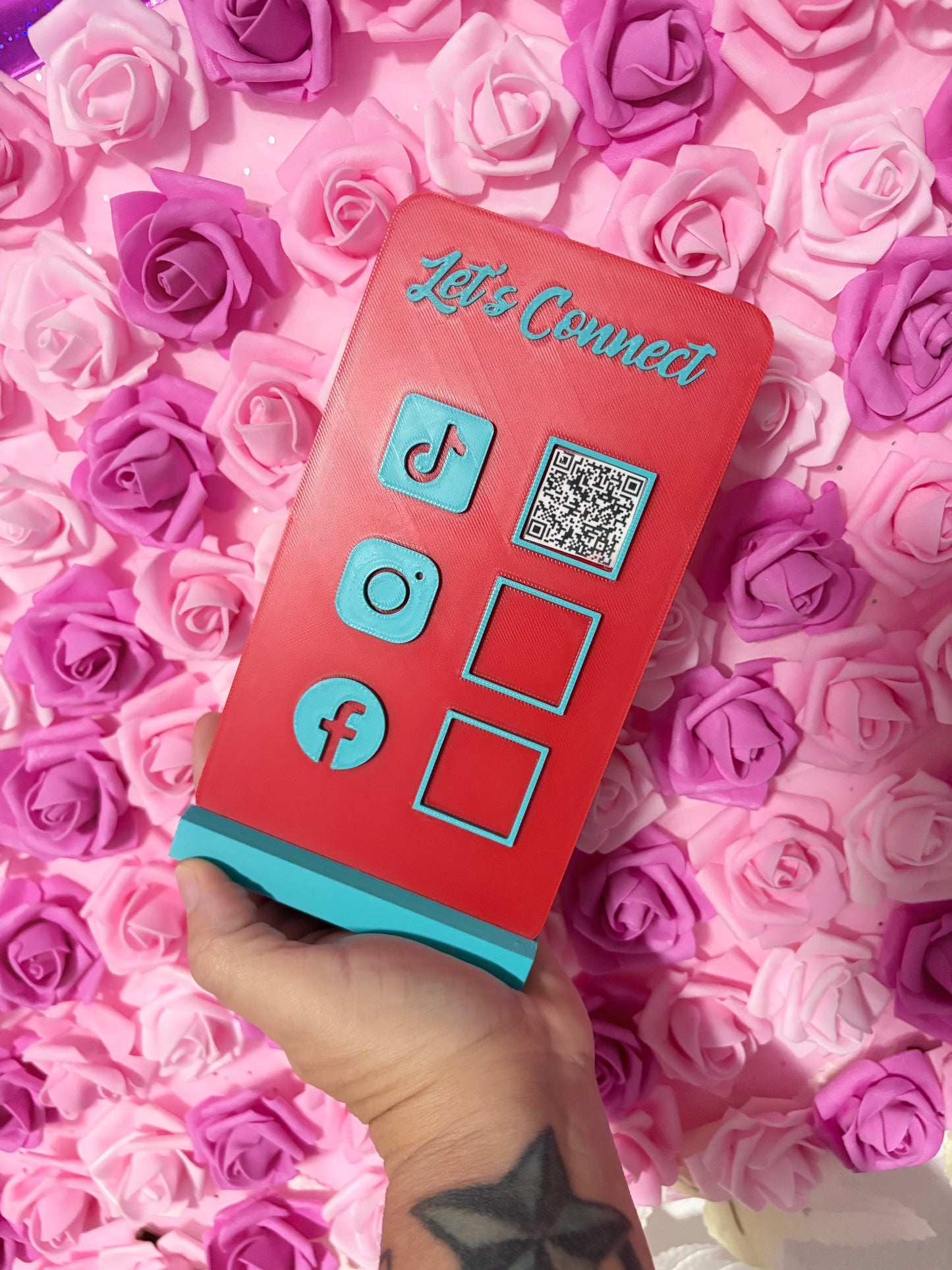 Custom Lets Connect Social Media Stand or Scan & Go Heart