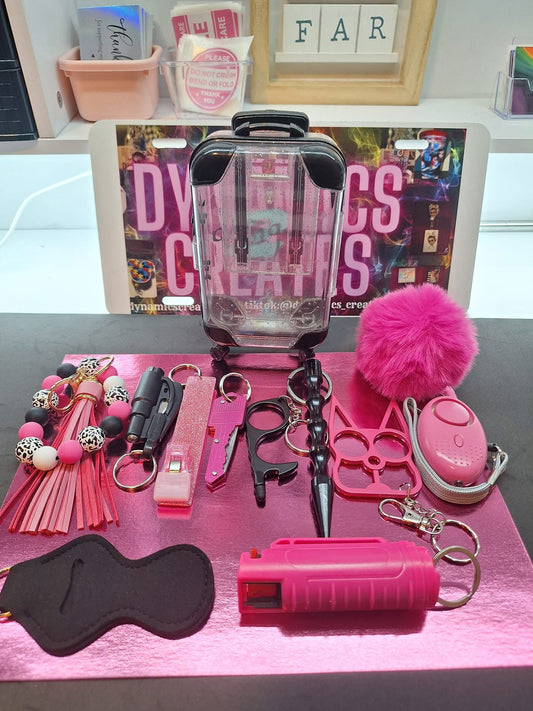 Pink & Black Keychain With Mini Suitcase
